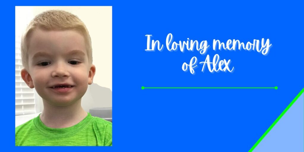 image of a young boy and text: in loving memory of Alex