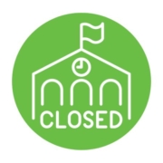 icon showing an illustration of a school building and the word "closed"