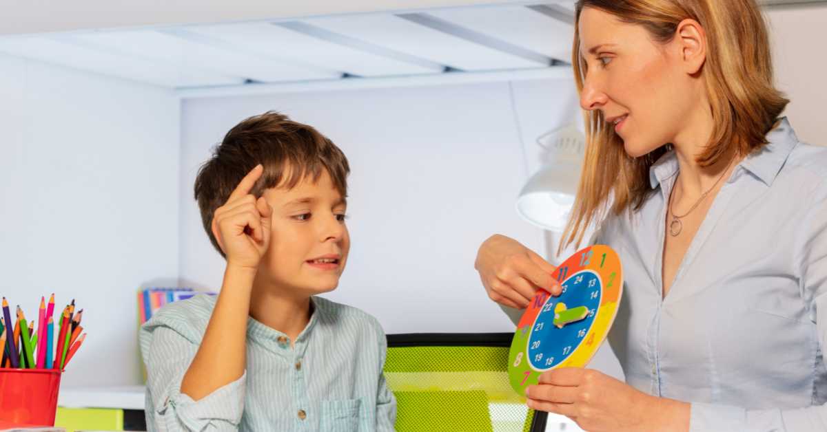 Autistic boy learning in school