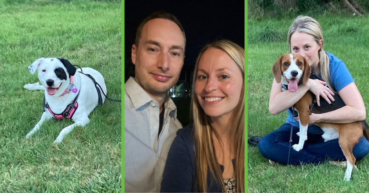 lori johnson, special education teacher at pathways, with her husband Ben, and dogs, Ace and Molly