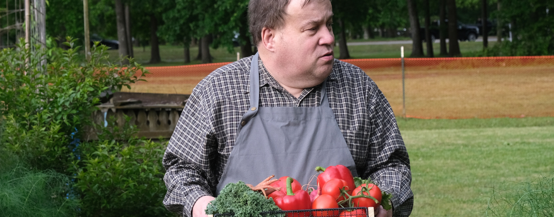 Autistic man gardening