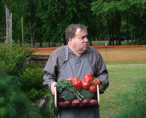 Autistic man gardening