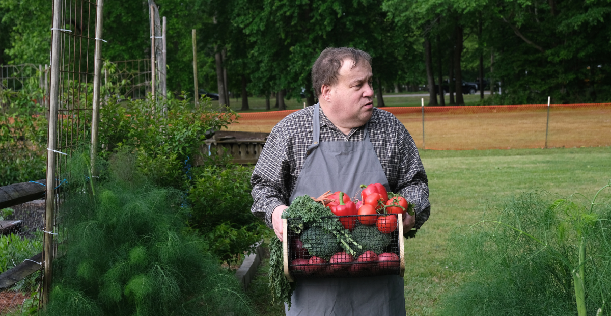 Autistic man gardening